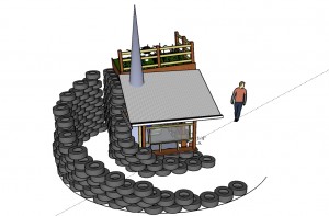 Tire Retaining Wall for Earthberm Ramp